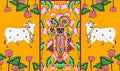 5 x 8 Ft - Two Cow with Srinath ji - Traditional Backdrop Curtain for Pooja / Festival (Taiwan Polyester Fabric) (Washable) Mangal Fashions | Indian Home Decor and Craft