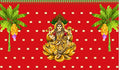 5 x 8 Ft - Varamahalakshmi Devi in Golden Lotus - Traditional Red Backdrop Curtain for Pooja / Festival (Taiwan Polyester Fabric) (Washable) Mangal Fashions | Indian Home Decor and Craft