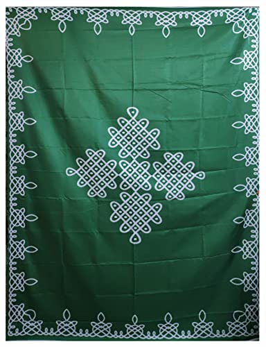 Pooja Backdrop and Floor Mat - Rangoli Kolam Muggu Design for Pooja, Functions, Ceremonies (Green, Size 8 x 5 Feet)