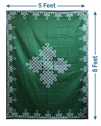 Pooja Backdrop and Floor Mat - Rangoli Kolam Muggu Design for Pooja, Functions, Ceremonies (Green, Size 8 x 5 Feet)
