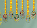 6 Pack - Approx 38 Inches - Handmade Artificial Marigold Fluffy Flowers Colorful Ring Pom Pom Hanging Mangal Fashions | Indian Home Decor and Craft