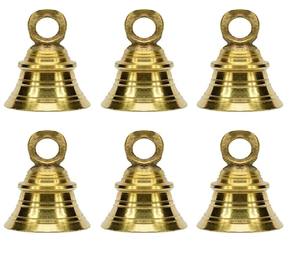 Brass Hanging Bell for Festival Home Decoration with J hock (2 Inch, Pack of 6)