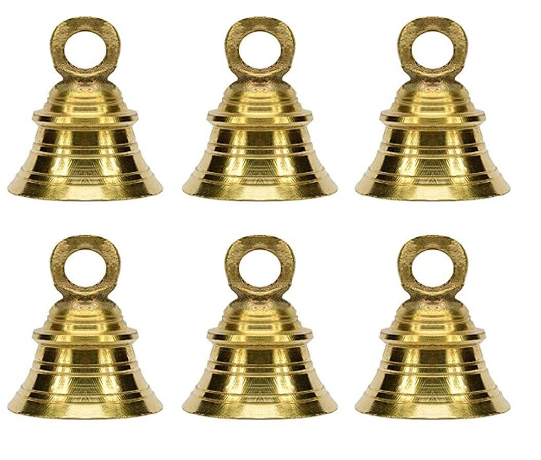 Brass Hanging Bell for Festival Home Decoration with J hock (2 Inch, Pack of 6)