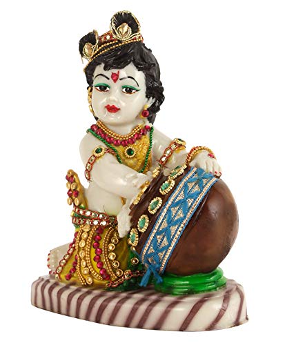 7.5 x 6 Inch - Lord Krishna Makhan Chor Idol Sculpture Decorative Statue (Multicolor) Mangal Fashions | Indian Home Decor and Craft