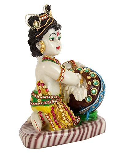 7.5 x 6 Inch - Lord Krishna Makhan Chor Idol Sculpture Decorative Statue (Multicolor) Mangal Fashions | Indian Home Decor and Craft