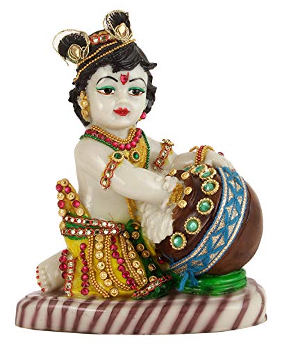 7.5 x 6 Inch - Lord Krishna Makhan Chor Idol Sculpture Decorative Statue (Multicolor) Mangal Fashions | Indian Home Decor and Craft