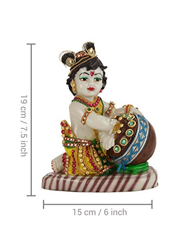 7.5 x 6 Inch - Lord Krishna Makhan Chor Idol Sculpture Decorative Statue (Multicolor) Mangal Fashions | Indian Home Decor and Craft