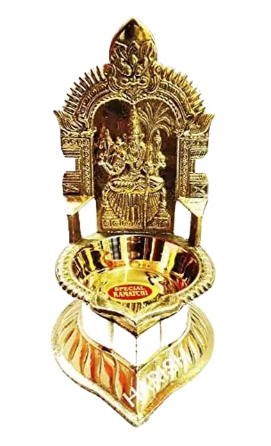 7 Inch (17.8 cm) Traditional Brass Kamatchi Vilaku Deepam Diya Oil Lamp (Golden) Mangal Fashions | Indian Home Decor and Craft