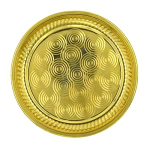 7 Inch (17.8 cm) Traditional Brass Kamatchi Vilaku Deepam Diya Oil Lamp (Golden) with Base Plate Mangal Fashions | Indian Home Decor and Craft