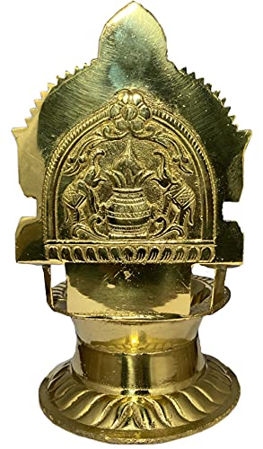 7 Inch (17.8 cm) Traditional Brass Kamatchi Vilaku Deepam Diya Oil Lamp (Golden) with Base Plate Mangal Fashions | Indian Home Decor and Craft