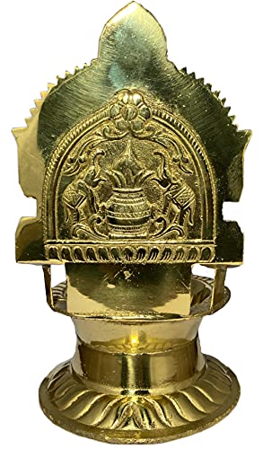 7 Inch (17.8 cm) Traditional Brass Kamatchi Vilaku Deepam Diya Oil Lamp (Golden) with Lightweight Base Plate Mangal Fashions | Indian Home Decor and Craft
