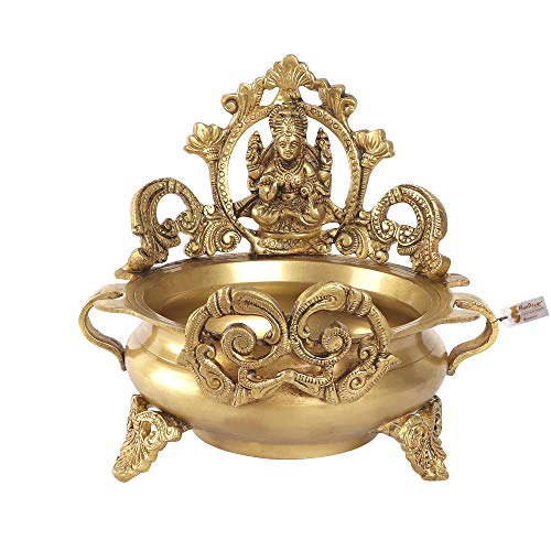 7 Inch Brass Ethnic Indian Carved Lakshmi Design Urli Decor Bowl Showpiece (Golden Color) (1.9kg) Mangal Fashions | Indian Home Decor and Craft