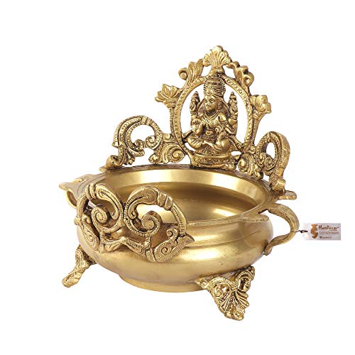 7 Inch Brass Ethnic Indian Carved Lakshmi Design Urli Decor Bowl Showpiece (Golden Color) (1.9kg) Mangal Fashions | Indian Home Decor and Craft