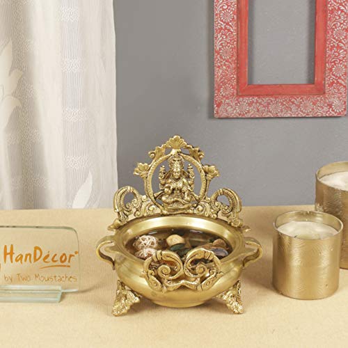 7 Inch Brass Ethnic Indian Carved Lakshmi Design Urli Decor Bowl Showpiece (Golden Color) (1.9kg) Mangal Fashions | Indian Home Decor and Craft