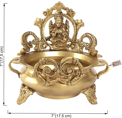 7 Inch Brass Ethnic Indian Carved Lakshmi Design Urli Decor Bowl Showpiece (Golden Color) (1.9kg) Mangal Fashions | Indian Home Decor and Craft