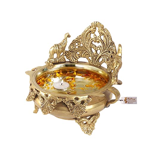 7 Inch Ethnic Carved Brass Urli Decor Showpiece (Golden) (1.8kg) Mangal Fashions | Indian Home Decor and Craft