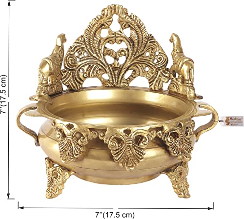 7 Inch Ethnic Carved Brass Urli Decor Showpiece (Golden) (1.8kg) Mangal Fashions | Indian Home Decor and Craft