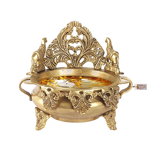7 Inch Ethnic Carved Brass Urli Decor Showpiece (Golden) (1.8kg) Mangal Fashions | Indian Home Decor and Craft