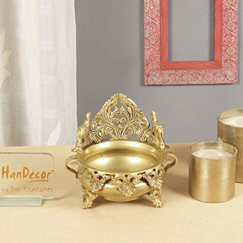 7 Inch Ethnic Carved Brass Urli Decor Showpiece (Golden) (1.8kg) Mangal Fashions | Indian Home Decor and Craft