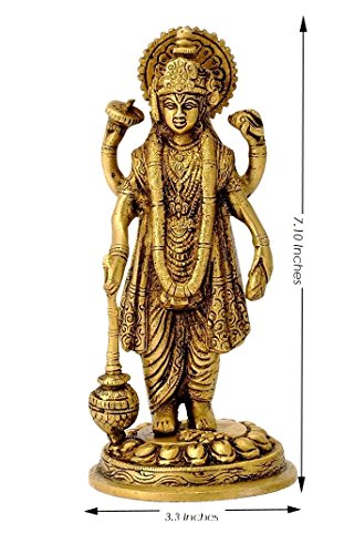 7 Inch Lord Bhagwan Vishnu Holding Club Brass Idol (850g) for Home Decor, Mandir Puja, Gifting, Vastu Dosha Mangal Fashions | Indian Home Decor and Craft