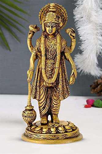 7 Inch Lord Bhagwan Vishnu Holding Club Brass Idol (850g) for Home Decor, Mandir Puja, Gifting, Vastu Dosha Mangal Fashions | Indian Home Decor and Craft