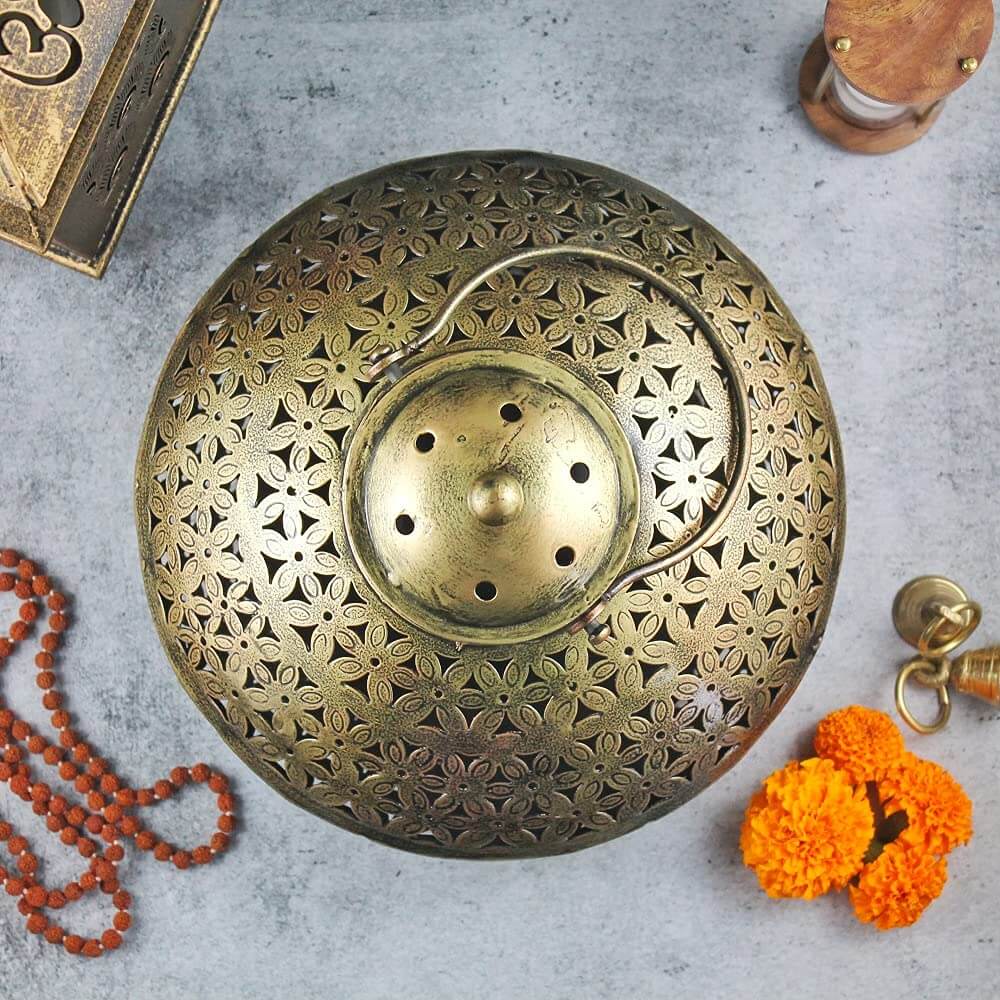 Cast Iron Degchi Style Holder For Dhoop Lamp, Incense Stick, Cone And Sambrani Cup (Round)