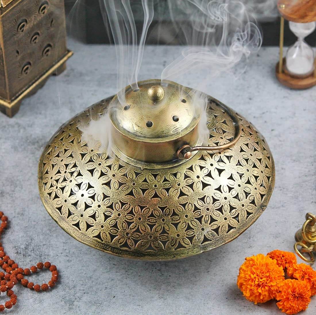 Cast Iron Degchi Style Holder For Dhoop Lamp, Incense Stick, Cone And Sambrani Cup (Round)