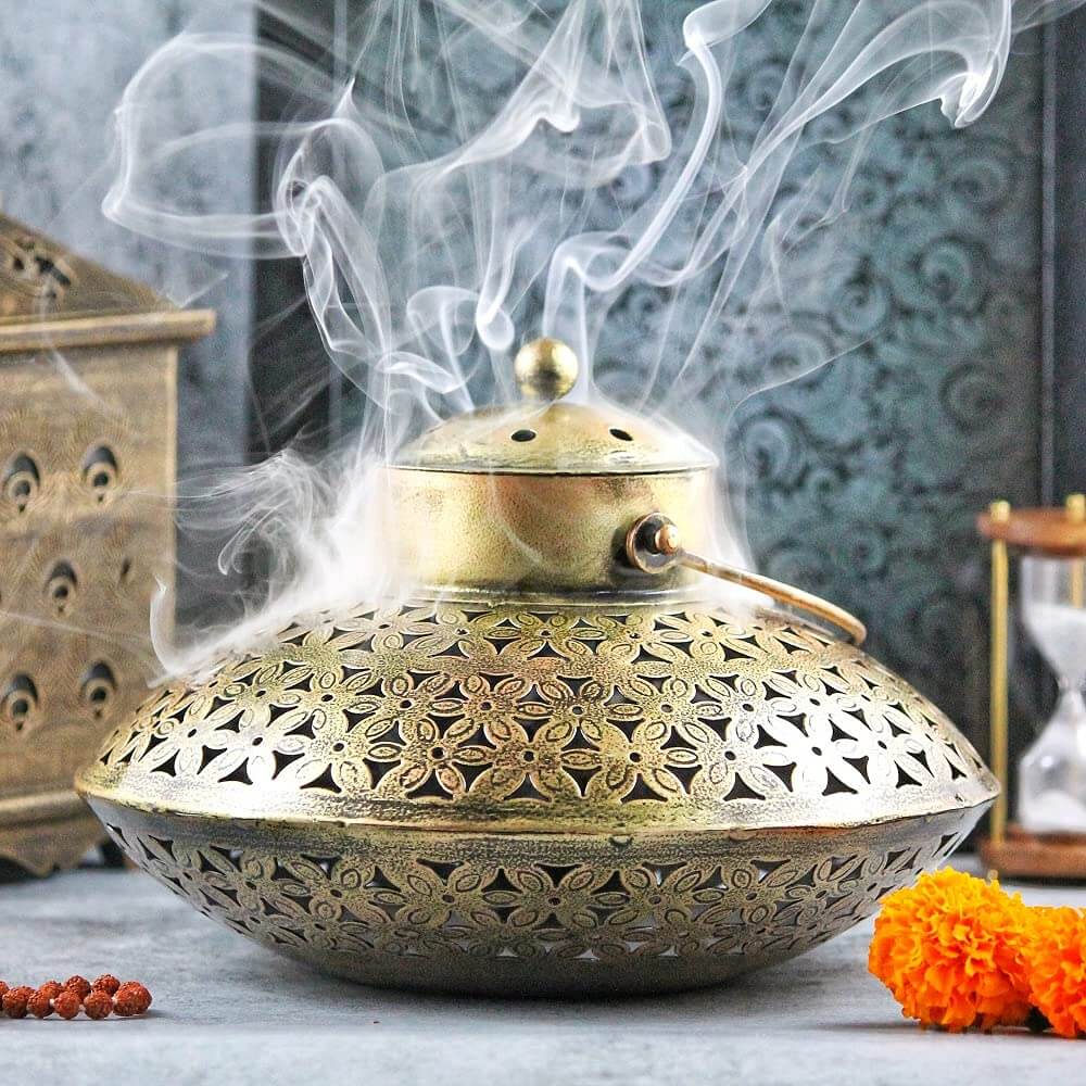 Cast Iron Degchi Style Holder For Dhoop Lamp, Incense Stick, Cone And Sambrani Cup (Round)
