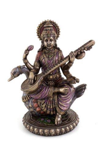 8.1 Inch Saraswati on Swan Idol (1.1kg) - Hindu Goddess of Knowledge Statue Showpiece Mangal Fashions | Indian Home Decor and Craft