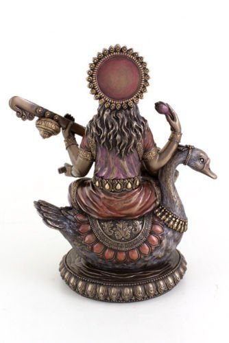 8.1 Inch Saraswati on Swan Idol (1.1kg) - Hindu Goddess of Knowledge Statue Showpiece Mangal Fashions | Indian Home Decor and Craft