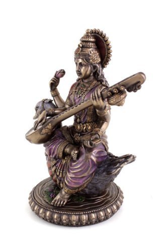8.1 Inch Saraswati on Swan Idol (1.1kg) - Hindu Goddess of Knowledge Statue Showpiece Mangal Fashions | Indian Home Decor and Craft