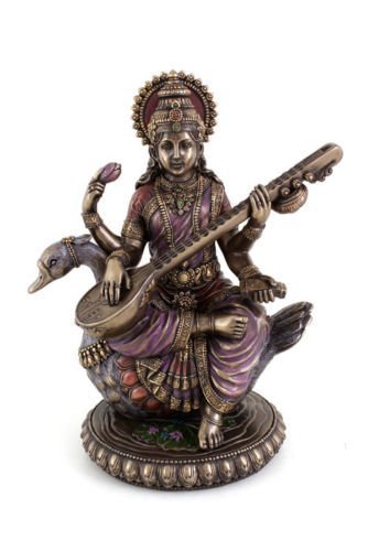8.1 Inch Saraswati on Swan Idol (1.1kg) - Hindu Goddess of Knowledge Statue Showpiece Mangal Fashions | Indian Home Decor and Craft