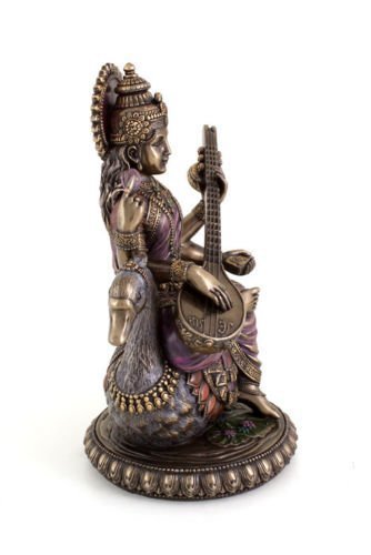 8.1 Inch Saraswati on Swan Idol (1.1kg) - Hindu Goddess of Knowledge Statue Showpiece Mangal Fashions | Indian Home Decor and Craft