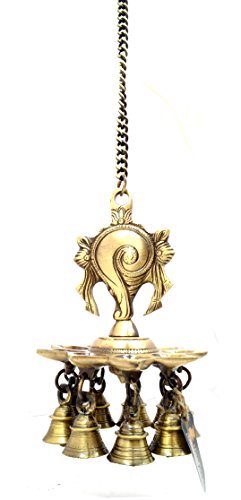 9 Face Brass Shankh Design Oil Wick Hanging Diya (Brown; 5 Inch x 5 Inch x 7 Inch) Mangal Fashions | Indian Home Decor and Craft