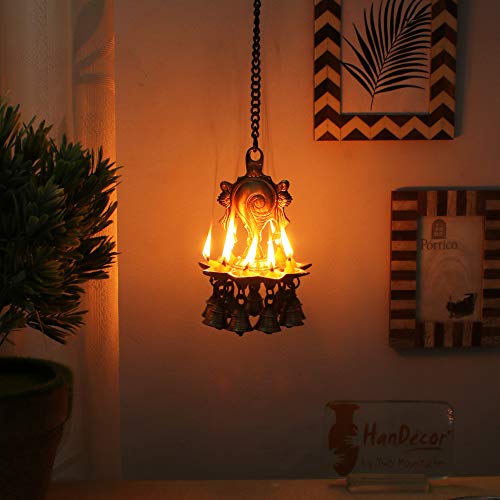 9 Face Brass Shankh Design Oil Wick Hanging Diya (Brown; 5 Inch x 5 Inch x 7 Inch) Mangal Fashions | Indian Home Decor and Craft