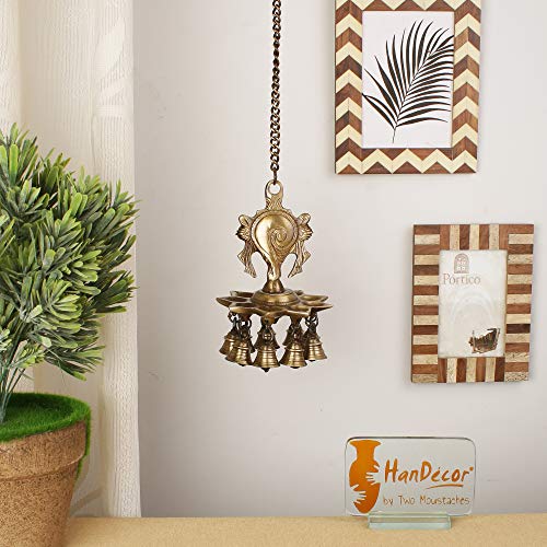 9 Face Brass Shankh Design Oil Wick Hanging Diya (Brown; 5 Inch x 5 Inch x 7 Inch) Mangal Fashions | Indian Home Decor and Craft