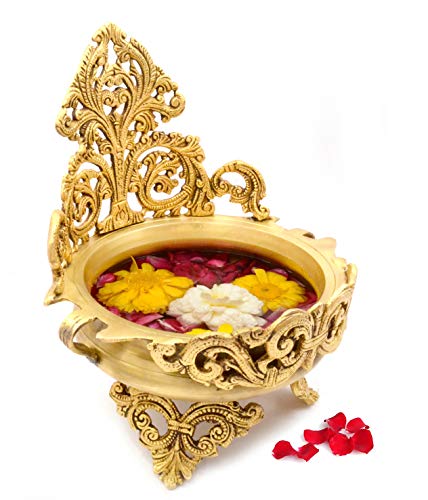 9 Inch Ethnic Design Brass Urli Traditional Bowl Decor Showpiece, Urli Bowl for Home Decor (Golden) (2.5kg) Mangal Fashions | Indian Home Decor and Craft