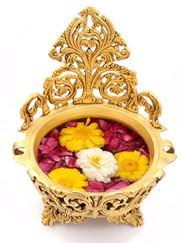 9 Inch Ethnic Design Brass Urli Traditional Bowl Decor Showpiece, Urli Bowl for Home Decor (Golden) (2.5kg) Mangal Fashions | Indian Home Decor and Craft