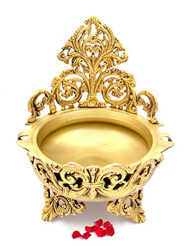 9 Inch Ethnic Design Brass Urli Traditional Bowl Decor Showpiece, Urli Bowl for Home Decor (Golden) (2.5kg) Mangal Fashions | Indian Home Decor and Craft