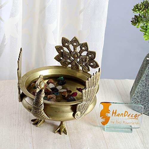 9 Inch Ethnic Winged Peacock Design Brass Urli (Golden Color) (2.5 kg) Mangal Fashions | Indian Home Decor and Craft