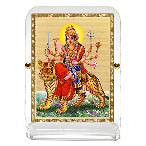 Acrylic Gold Color Plated Durga Ji Photo (Multicolor, 3 x 10 cm x 8 cm) Mangal Fashions | Indian Home Decor and Craft