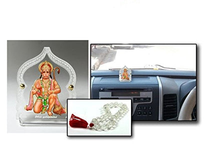Acrylic Gold Plated Hanuman ji with Prayer Beads Car Dashboard Idol (4 cm x 8 cm x 6.5 cm, Multicolour) Mangal Fashions | Indian Home Decor and Craft