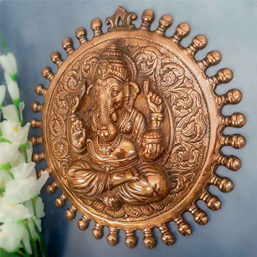 Aluminium Antique Round Ganesha Wall Hanging / Wall Decor (16 Inch, 1.16kg) Mangal Fashions | Indian Home Decor and Craft