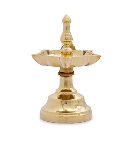 Antique Brass Panchaarti Designed to Hold 5 Wicks for puja - 3.5" Diameter Mangal Fashions | Indian Home Decor and Craft