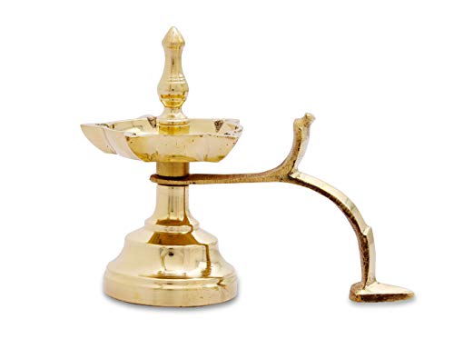 Antique Brass Panchaarti Designed to Hold 5 Wicks for puja - 3.5" Diameter Mangal Fashions | Indian Home Decor and Craft