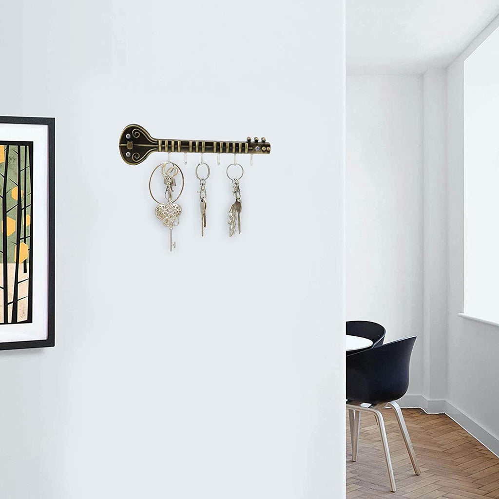 Antique Sitar Key Holder for Wall - 6 pin Key Hanging Hooks Rail Mangal Fashions | Indian Home Decor and Craft