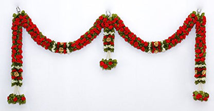 Artificial Doorway Flower Toran / Hanging - Red (Fabric) Mangal Fashions | Indian Home Decor and Craft