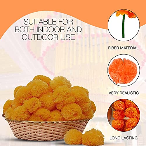 Artificial Marigold Fluffy Flowers Garlands Door Toran Set/Door Hangings for Decoration with Ganesha (Approx. 100 X 152 cms) (Yellow & Dark Orange) Mangal Fashions | Indian Home Decor and Craft