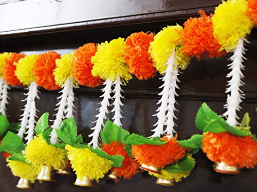 Artificial Marigold Garlands Flowers Door Toran Door Hanging (Orange & Yellow) Mangal Fashions | Indian Home Decor and Craft
