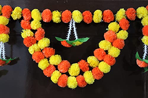 Artificial Marigold Garlands Flowers Door Toran Door Hanging (Orange & Yellow) Mangal Fashions | Indian Home Decor and Craft